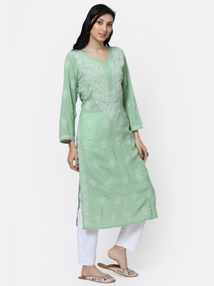 Hand Embroidered Chikankari Modal Straight Kurta- PC3490