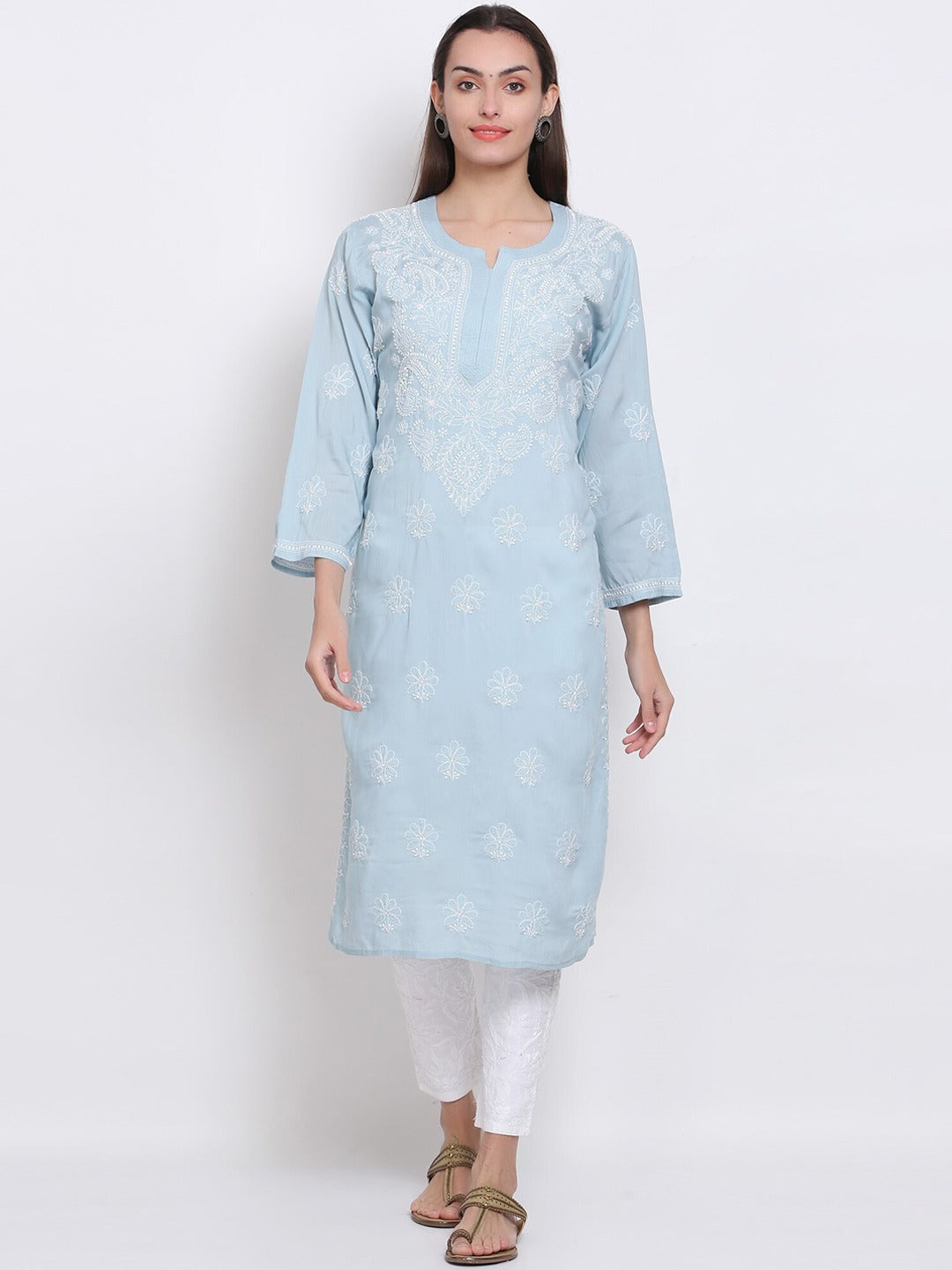 Hand Embroidered Chikankari Modal Straight Kurta- PC3490