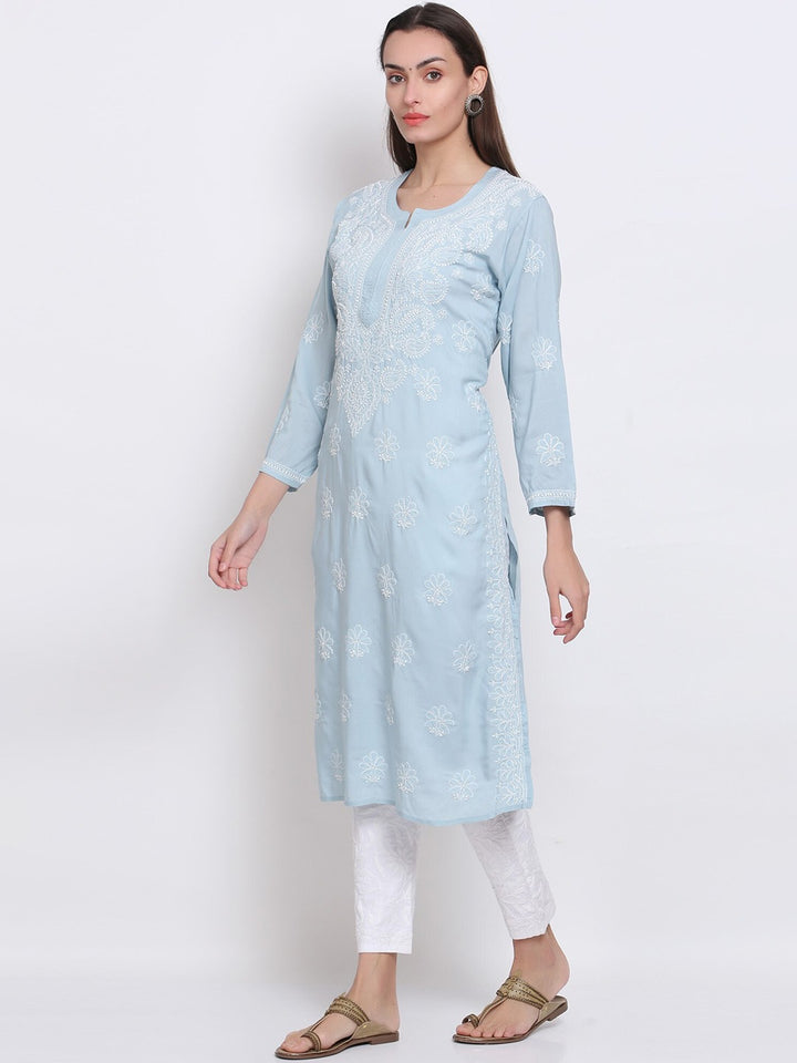 Hand Embroidered Chikankari Modal Straight Kurta- PC3490