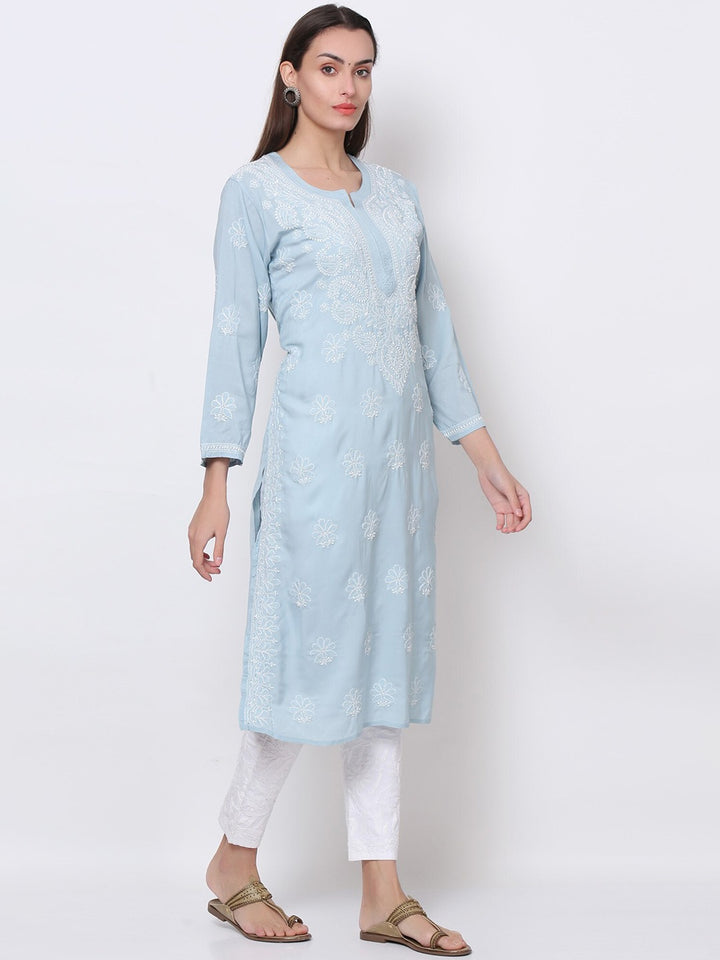 Hand Embroidered Chikankari Modal Straight Kurta- PC3490