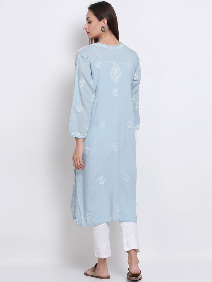 Hand Embroidered Chikankari Modal Straight Kurta- PC3490