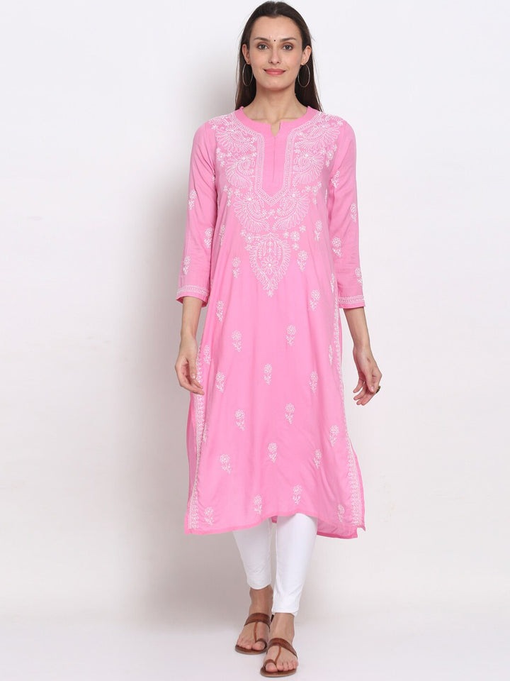 Hand Embroidered Chikankari Modal Straight Kurta- PC3490