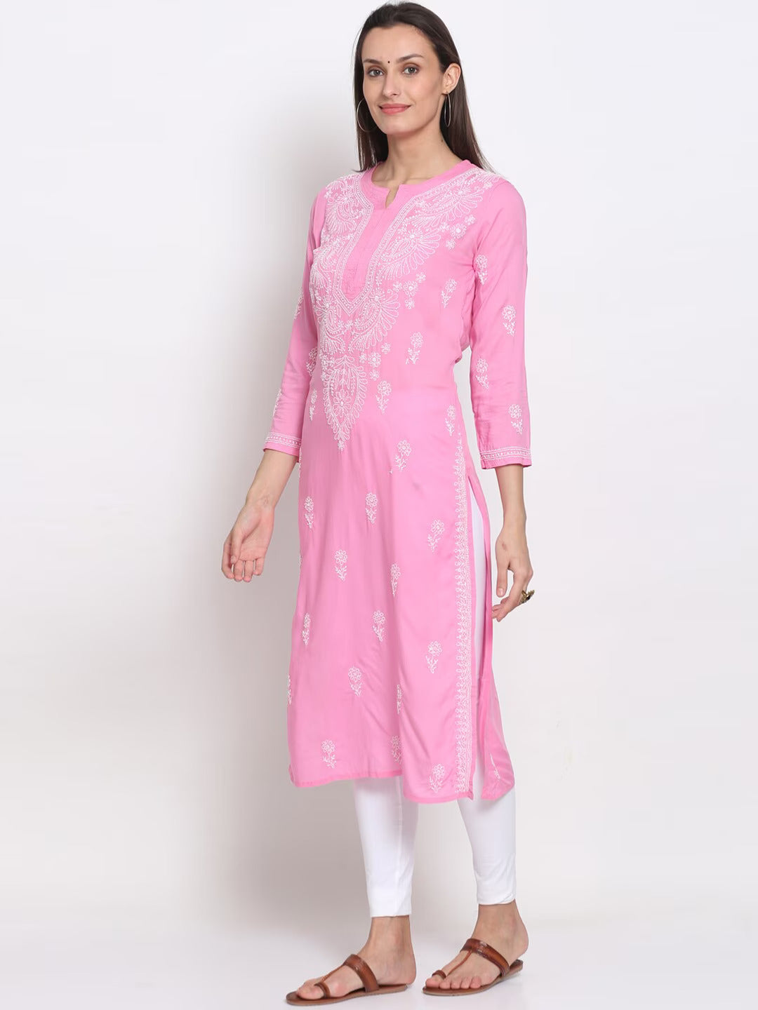 Hand Embroidered Chikankari Modal Straight Kurta- PC3490