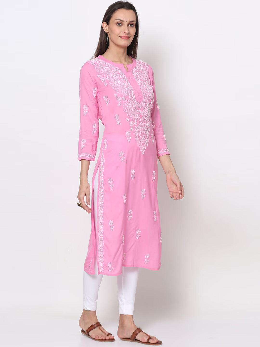 Hand Embroidered Chikankari Modal Straight Kurta- PC3490