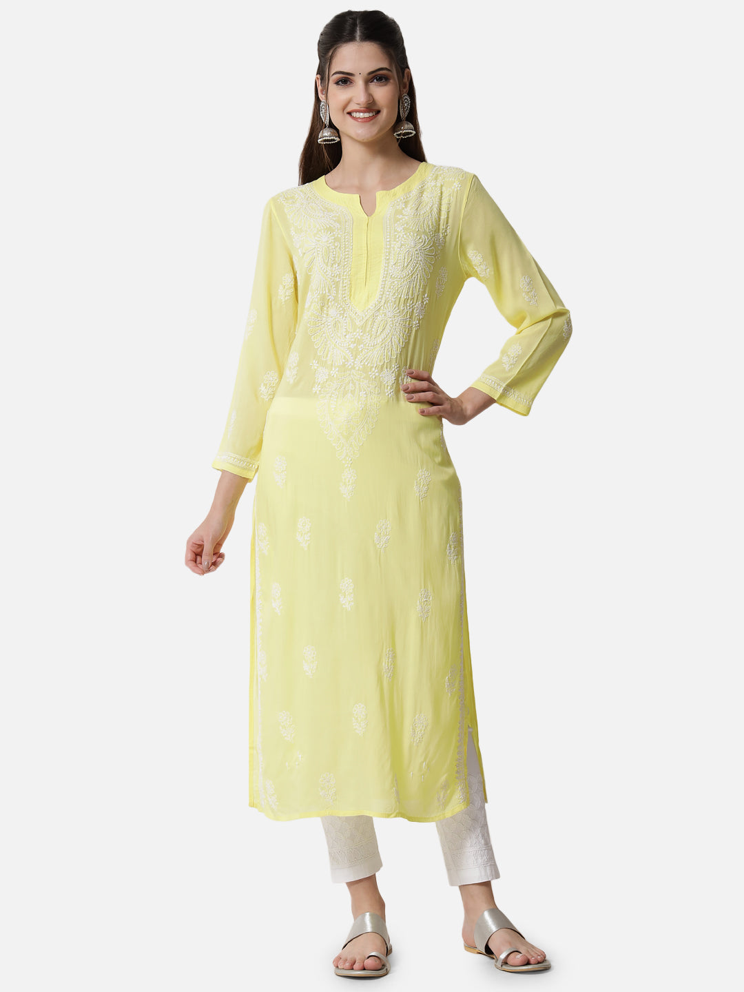 Hand Embroidered Chikankari Modal Straight Kurta- PC3490