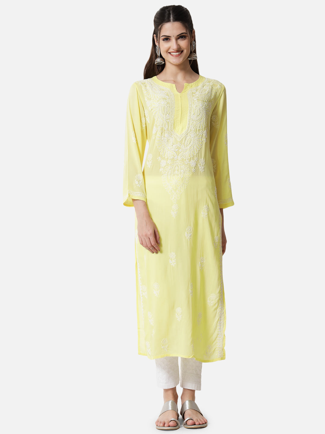 Hand Embroidered Chikankari Modal Straight Kurta- PC3490