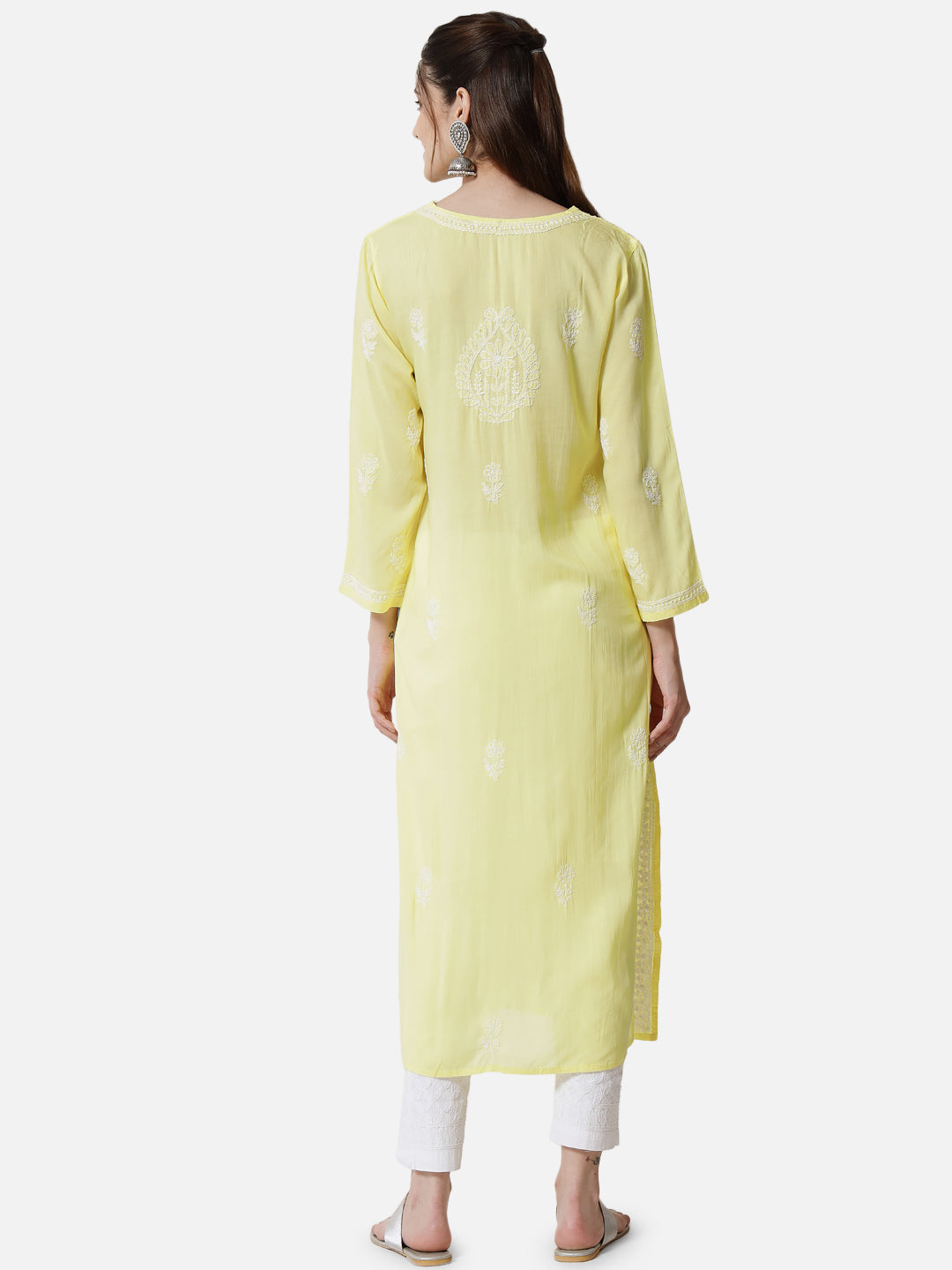 Hand Embroidered Chikankari Modal Straight Kurta- PC3490