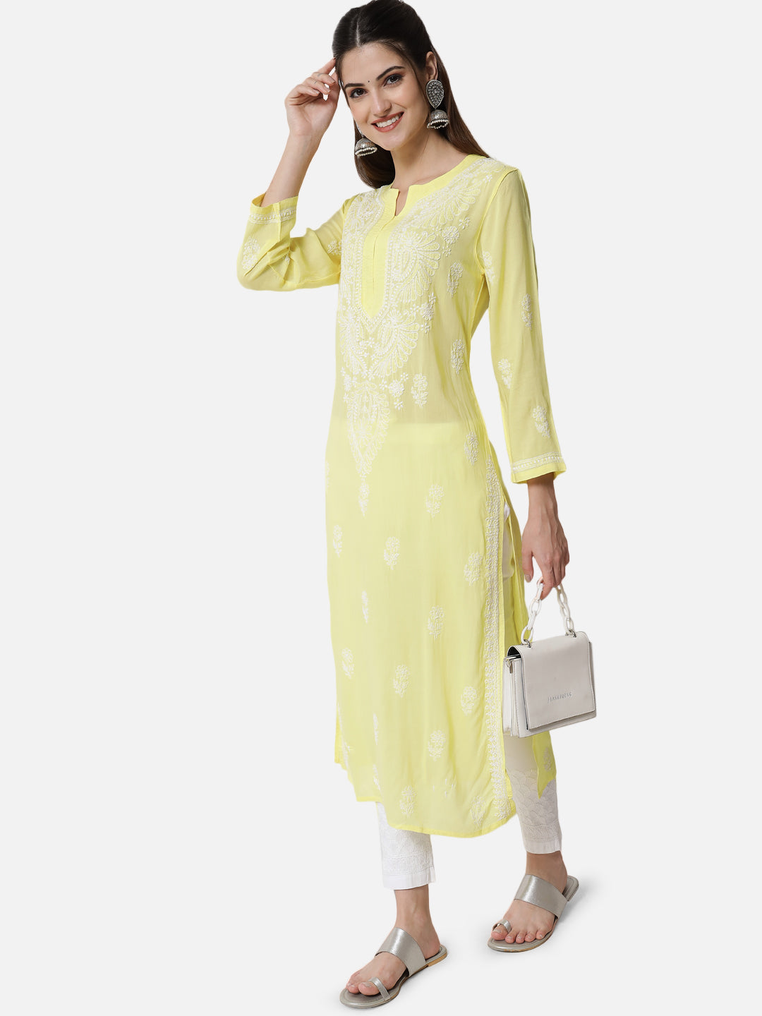 Hand Embroidered Chikankari Modal Straight Kurta- PC3490