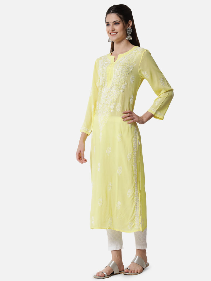 Hand Embroidered Chikankari Modal Straight Kurta- PC3490