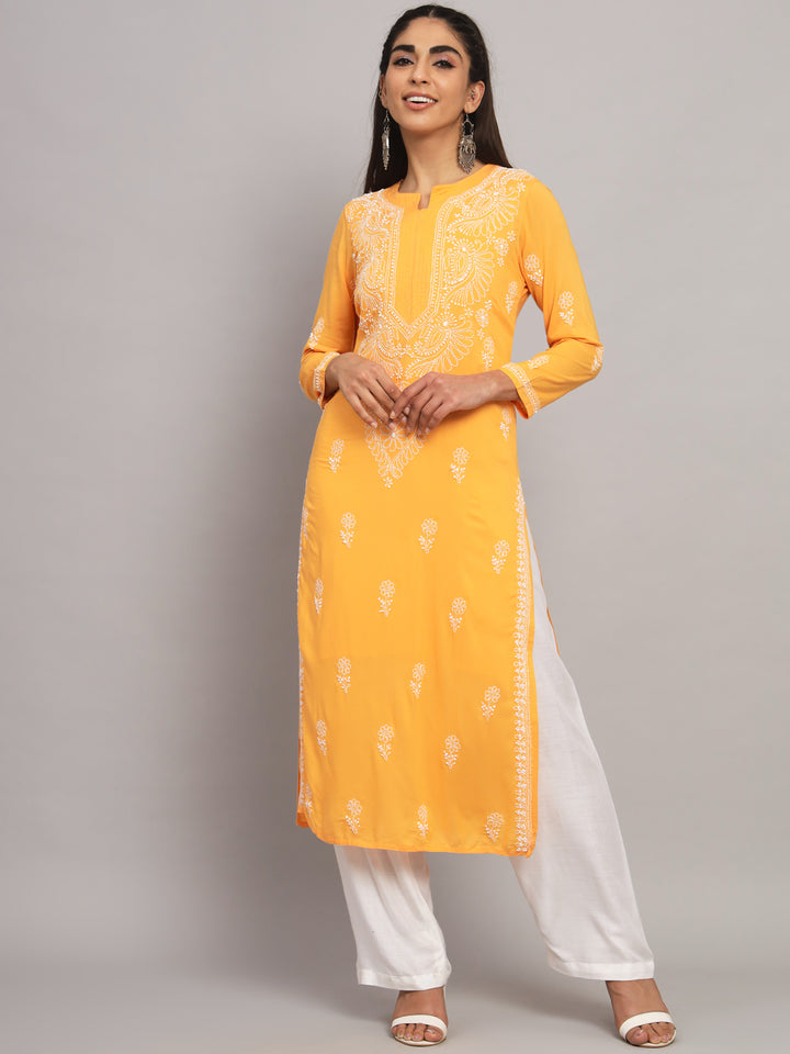 Hand Embroidered Chikankari Modal Straight Kurta- PC3490