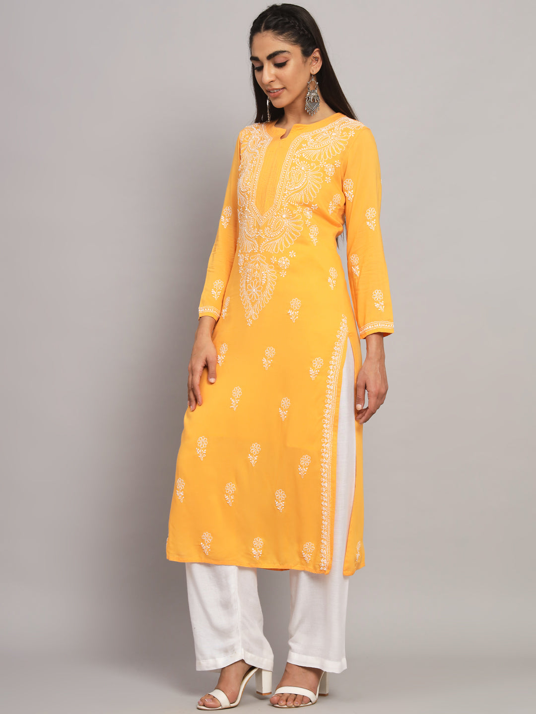 Hand Embroidered Chikankari Modal Straight Kurta- PC3490