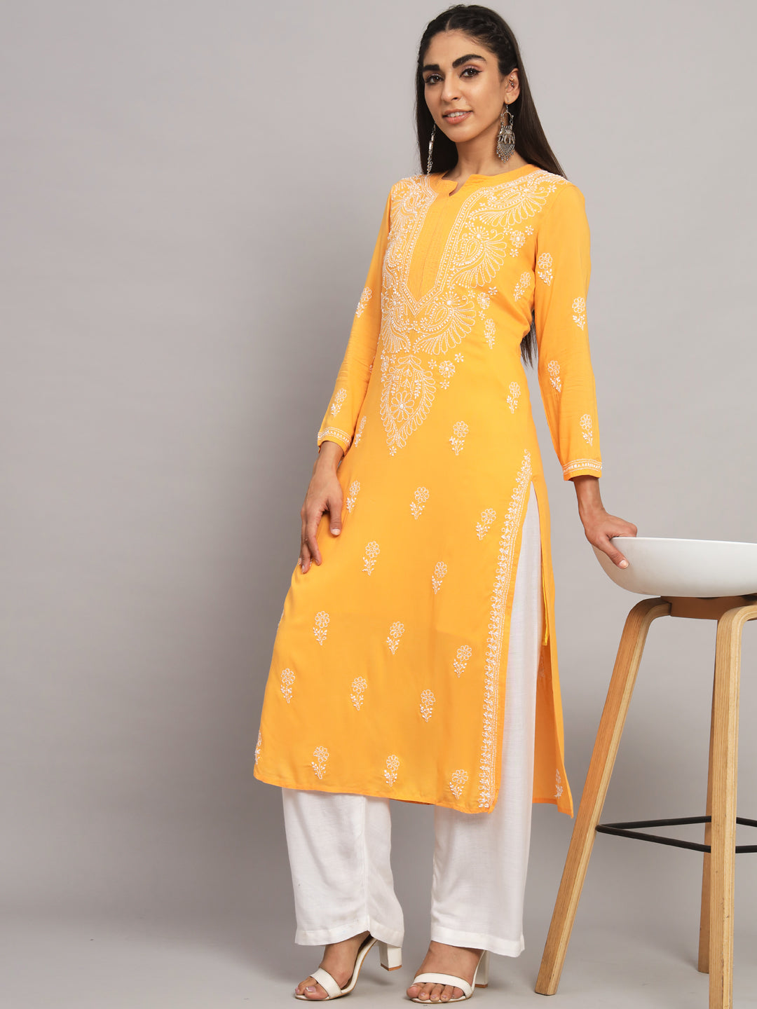 Hand Embroidered Chikankari Modal Straight Kurta- PC3490