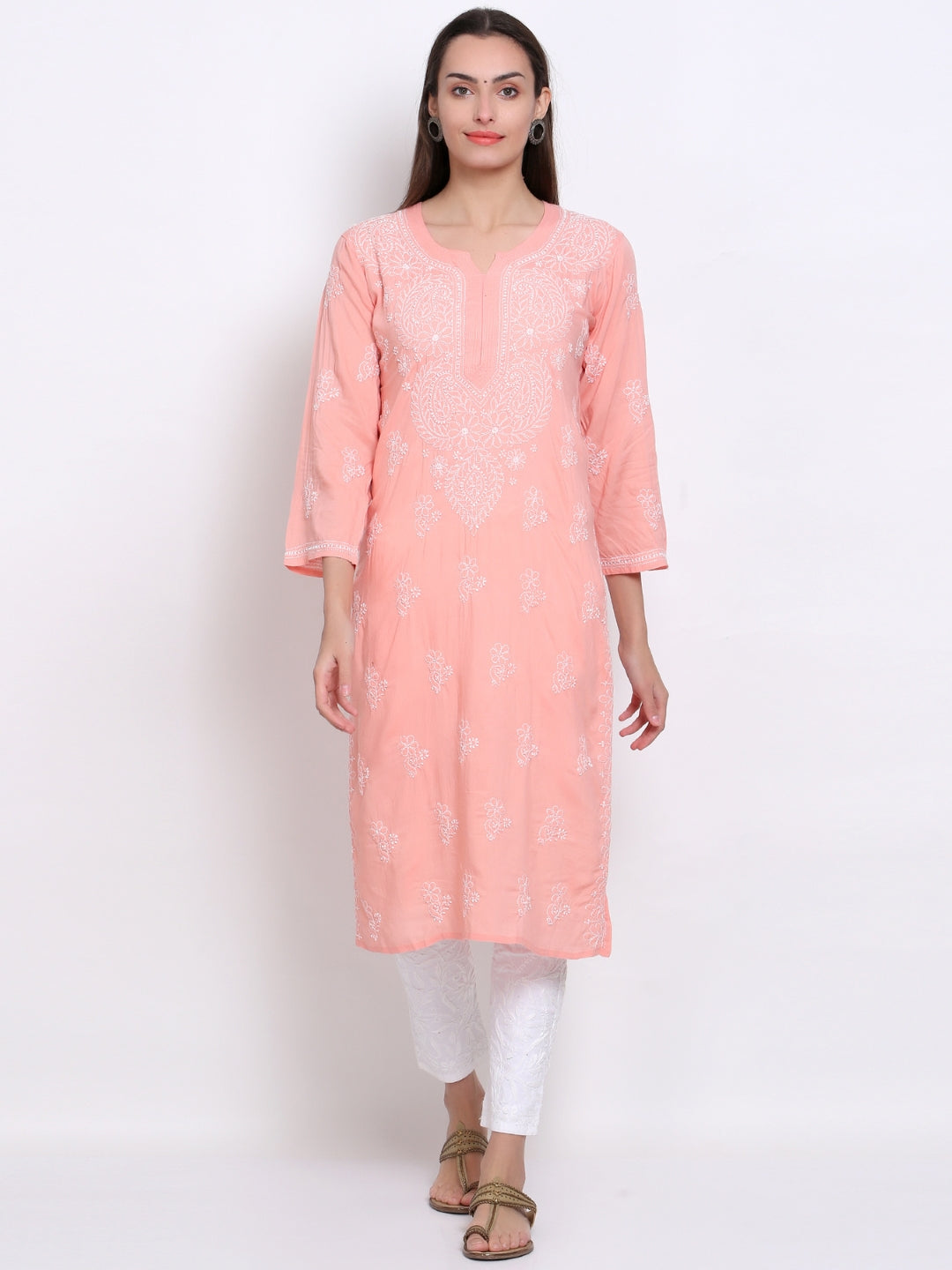 Hand Embroidered Chikankari Modal Straight Kurta- PC3490