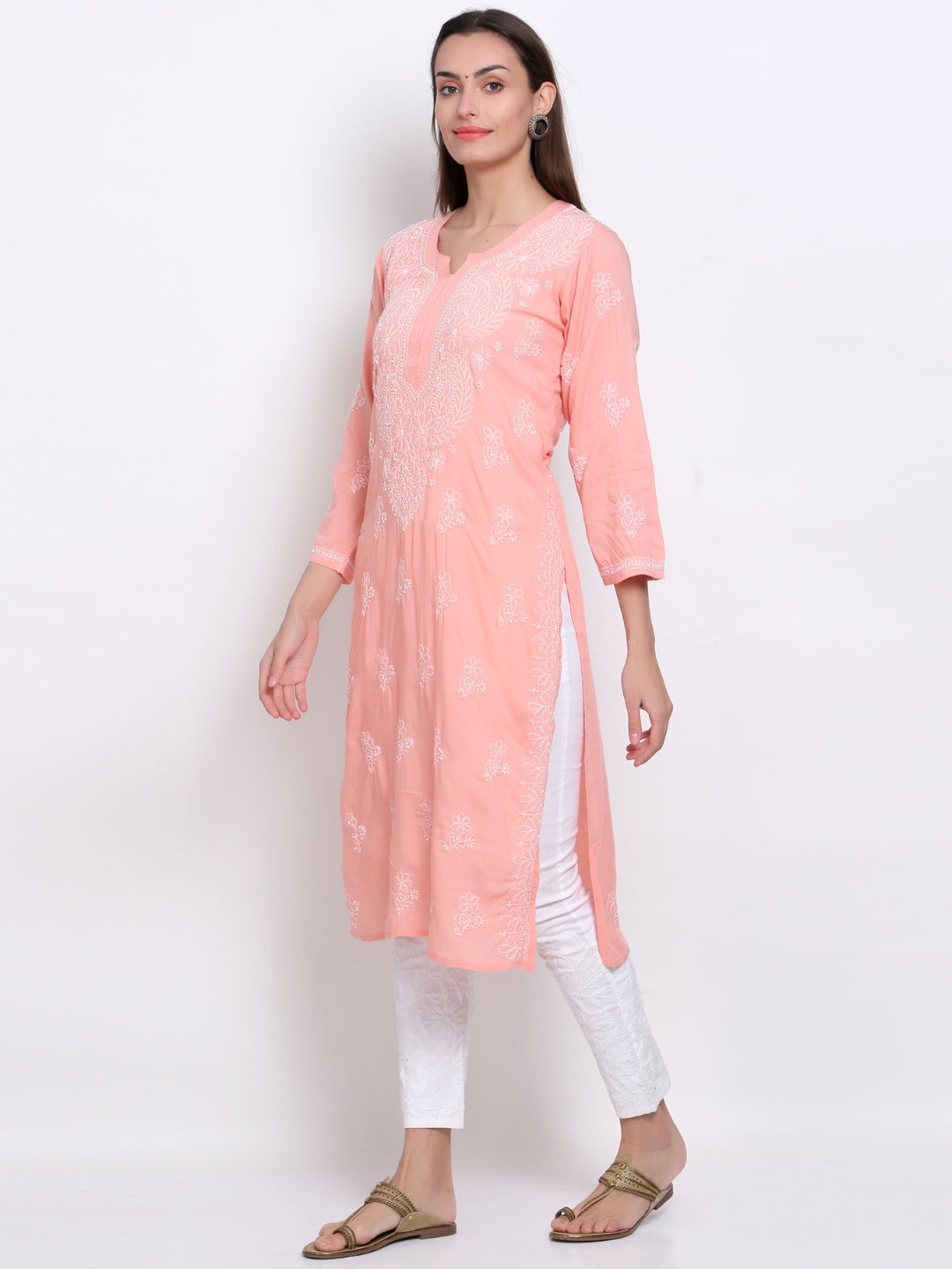 Hand Embroidered Chikankari Modal Straight Kurta- PC3490