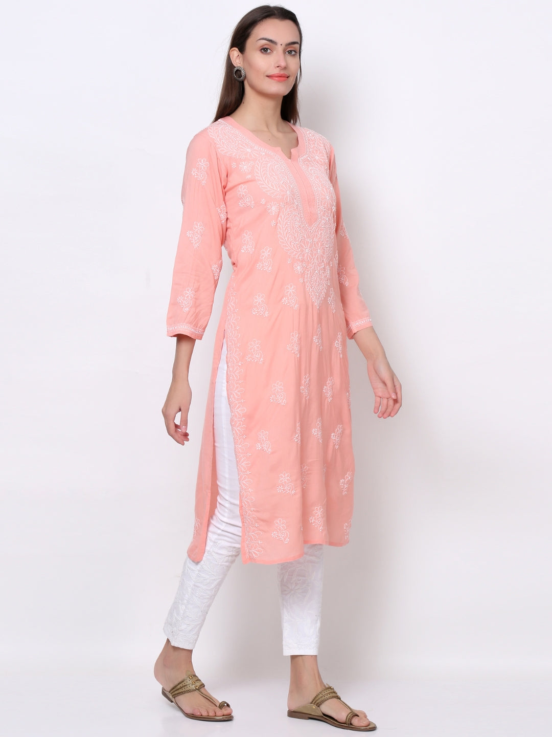 Hand Embroidered Chikankari Modal Straight Kurta- PC3490