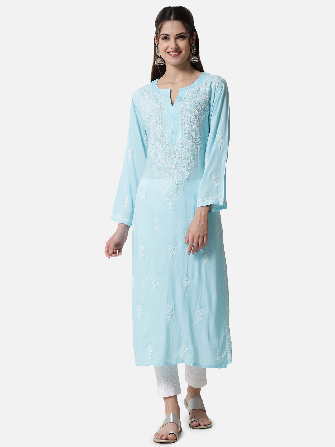 Hand Embroidered Chikankari Modal Straight Kurta- PC3490