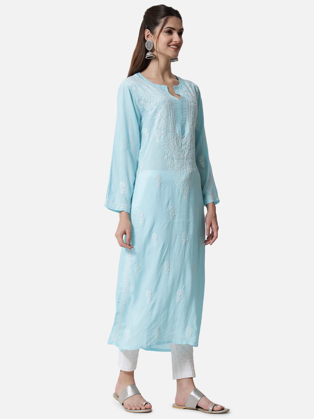 Hand Embroidered Chikankari Modal Straight Kurta- PC3490