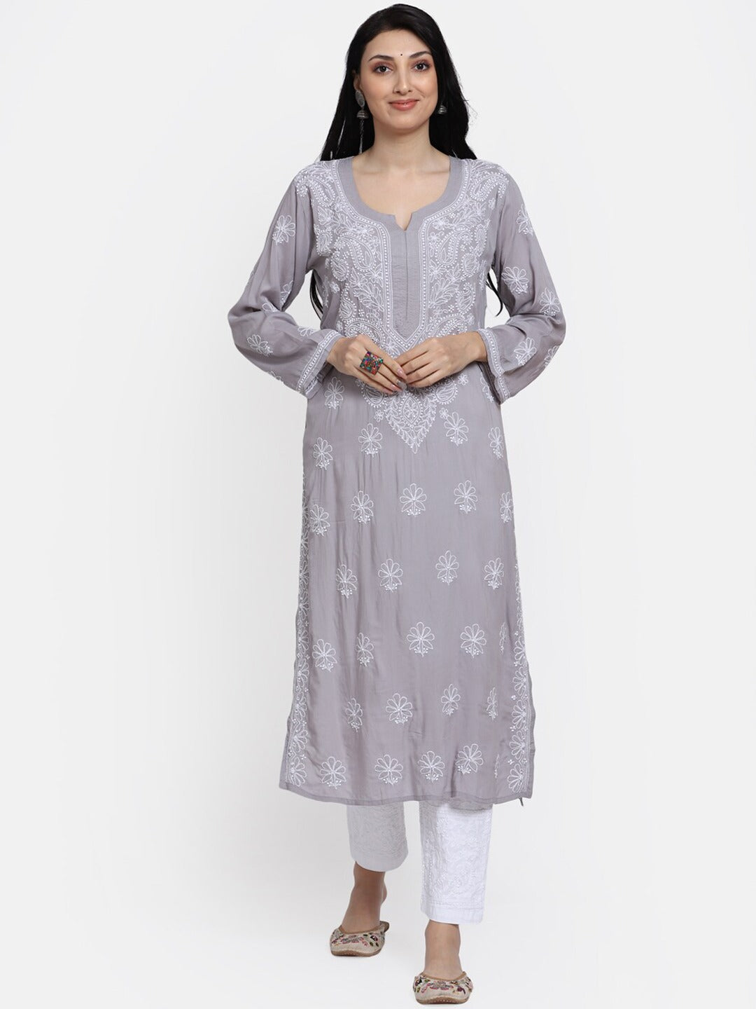 Hand Embroidered Chikankari Modal Straight Kurta- PC3490