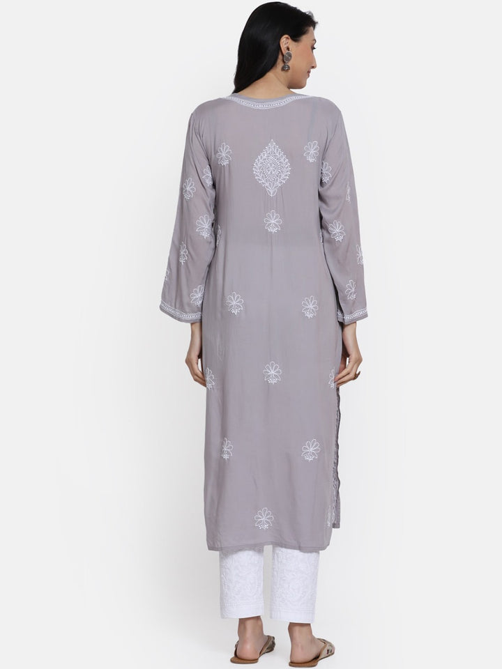 Hand Embroidered Chikankari Modal Straight Kurta- PC3490