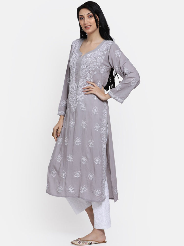 Hand Embroidered Chikankari Modal Straight Kurta- PC3490