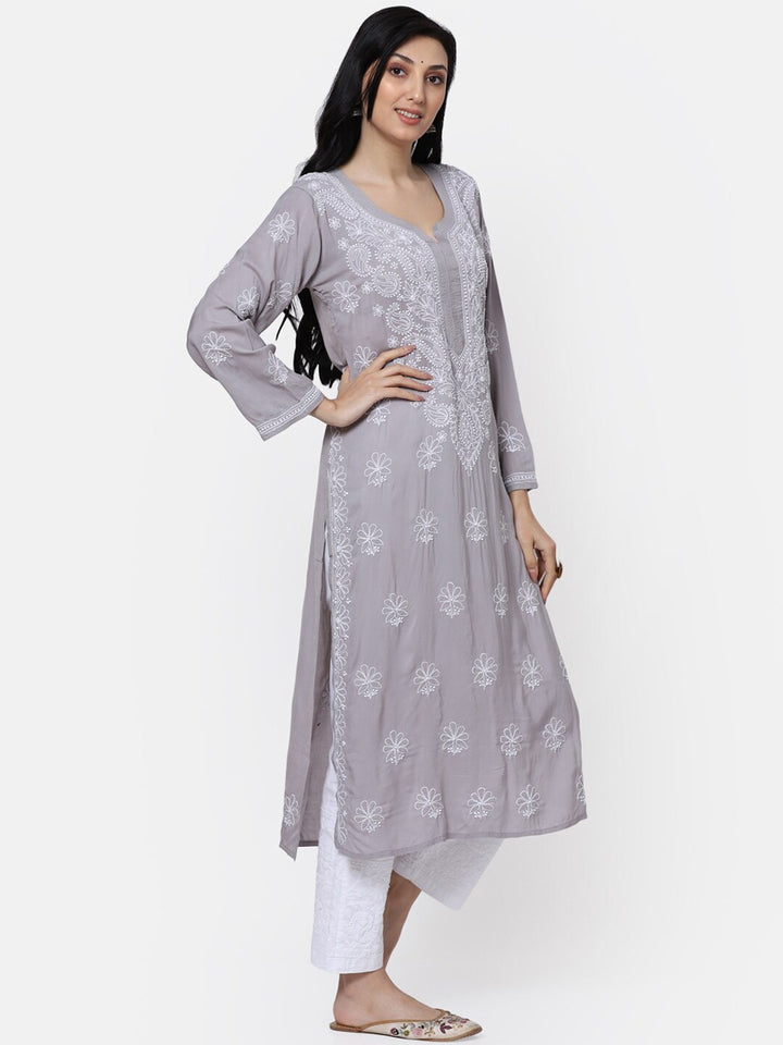 Hand Embroidered Chikankari Modal Straight Kurta- PC3490