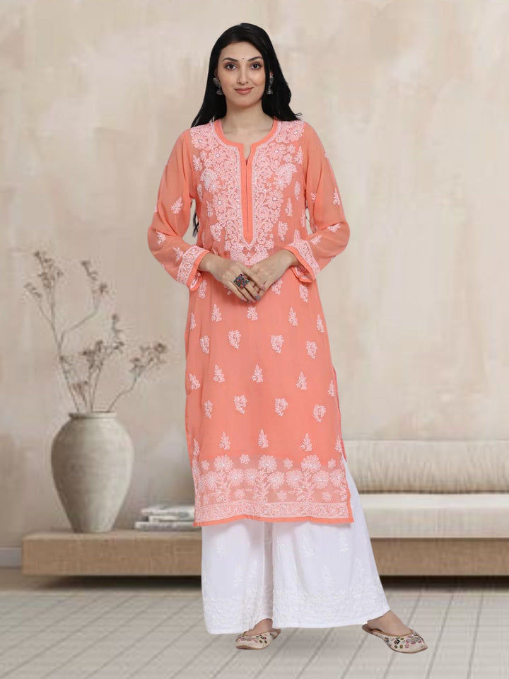 Women Hand Embroidered Chikankari Georgette Straight Kurta with Matching Slip PC3511