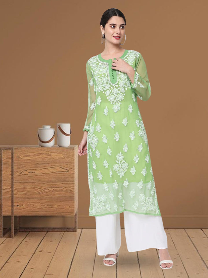 Hand Embroidered Georgette Straight Kurta With Matching Slip-PC3560