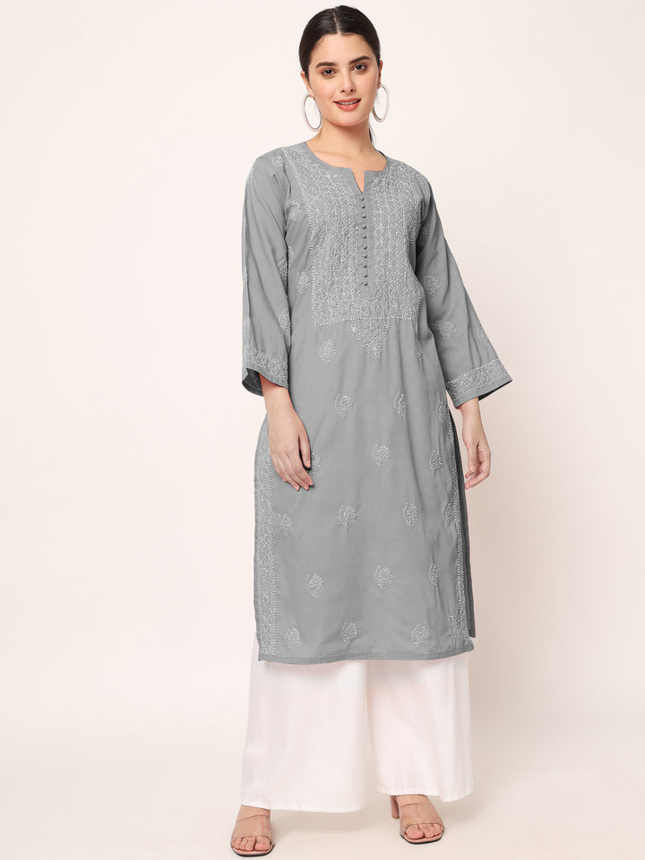 Hand Embroidered Chikankari Cotton Straight Kurta- PC3579