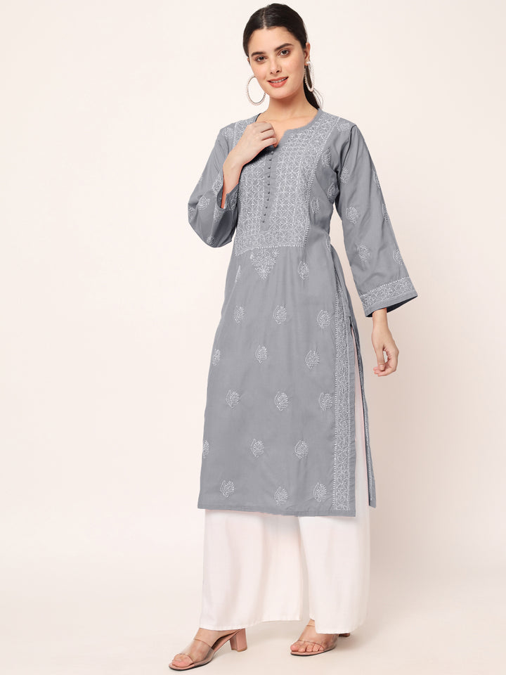 Hand Embroidered Chikankari Cotton Straight Kurta- PC3579