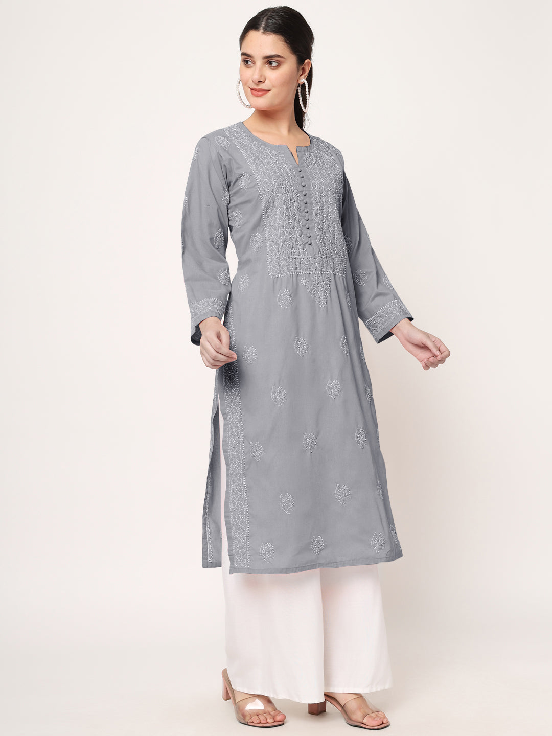 Hand Embroidered Chikankari Cotton Straight Kurta- PC3579