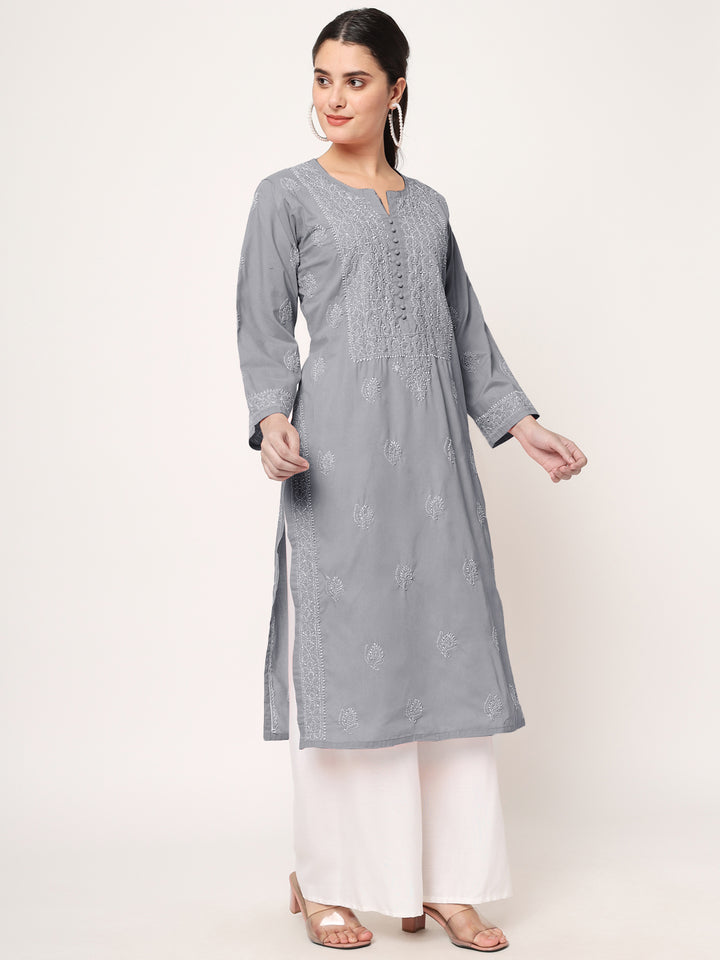 Hand Embroidered Chikankari Cotton Straight Kurta- PC3579