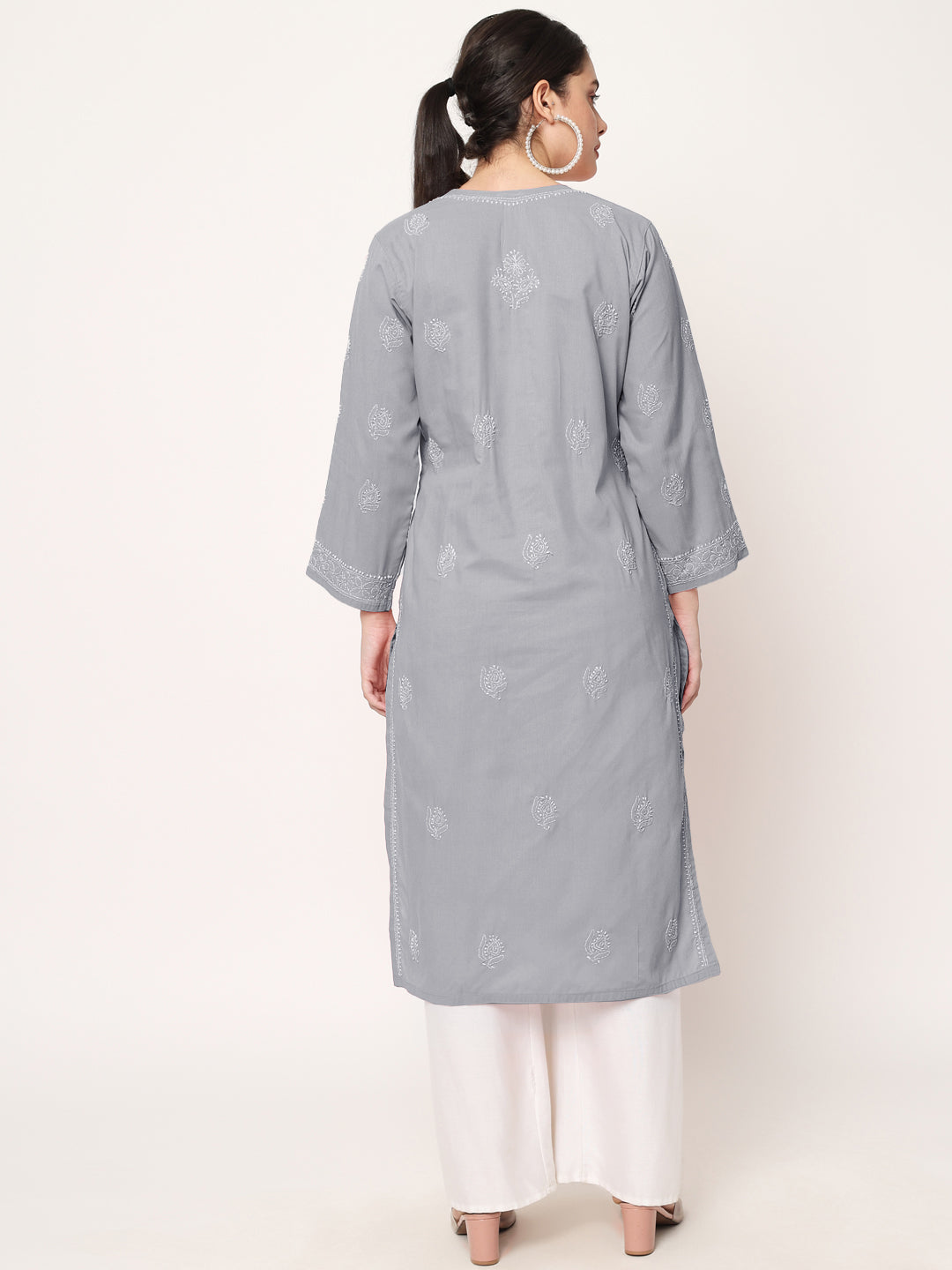 Hand Embroidered Chikankari Cotton Straight Kurta- PC3579