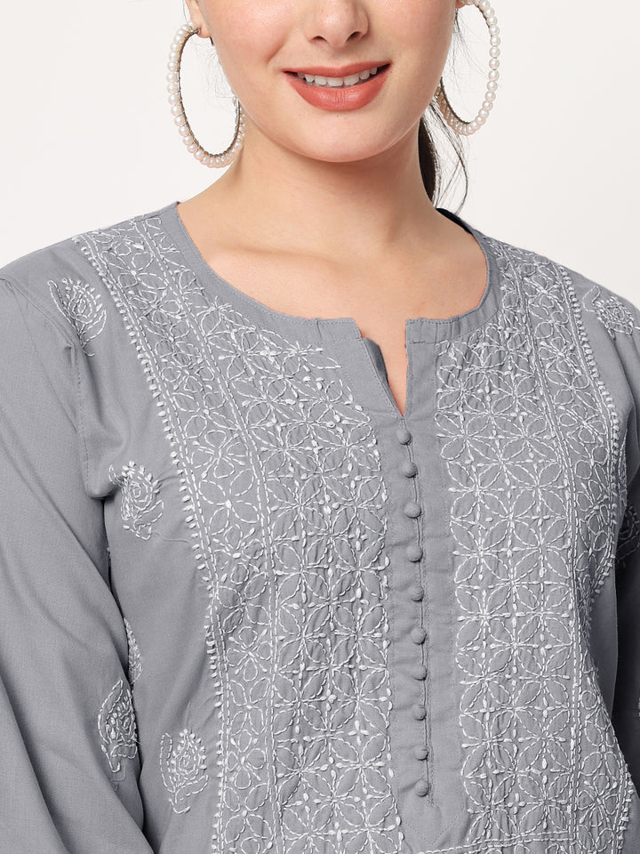 Hand Embroidered Chikankari Cotton Straight Kurta- PC3579