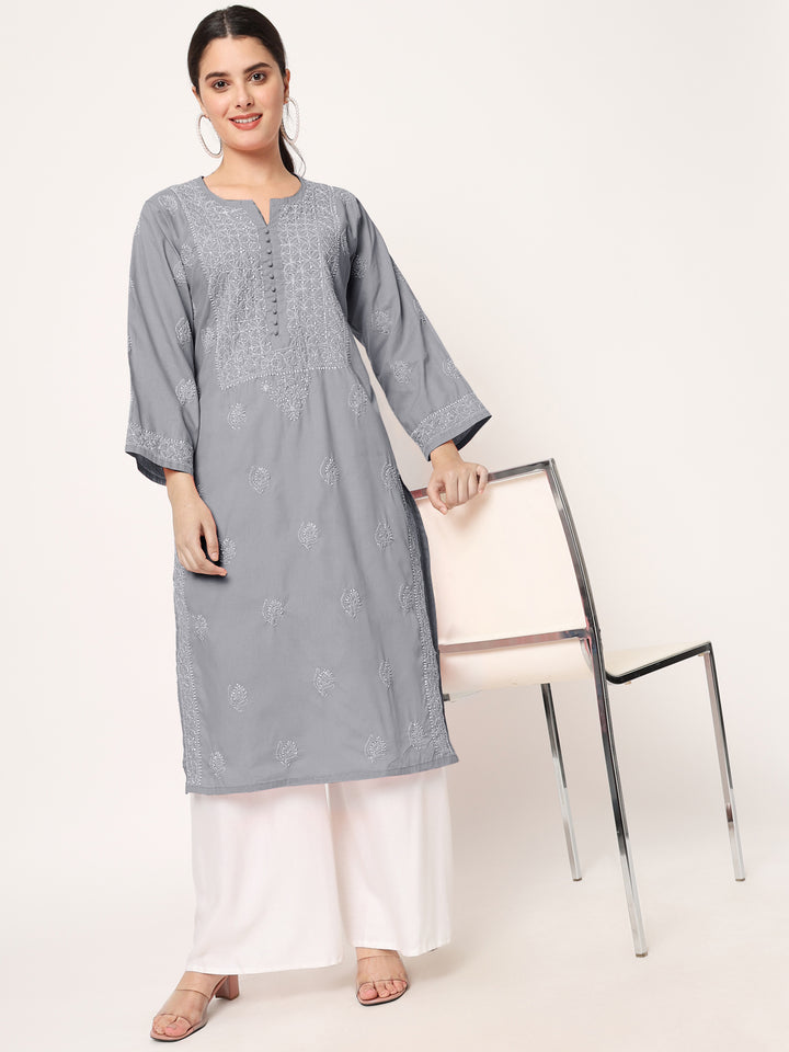 Hand Embroidered Chikankari Cotton Straight Kurta- PC3579