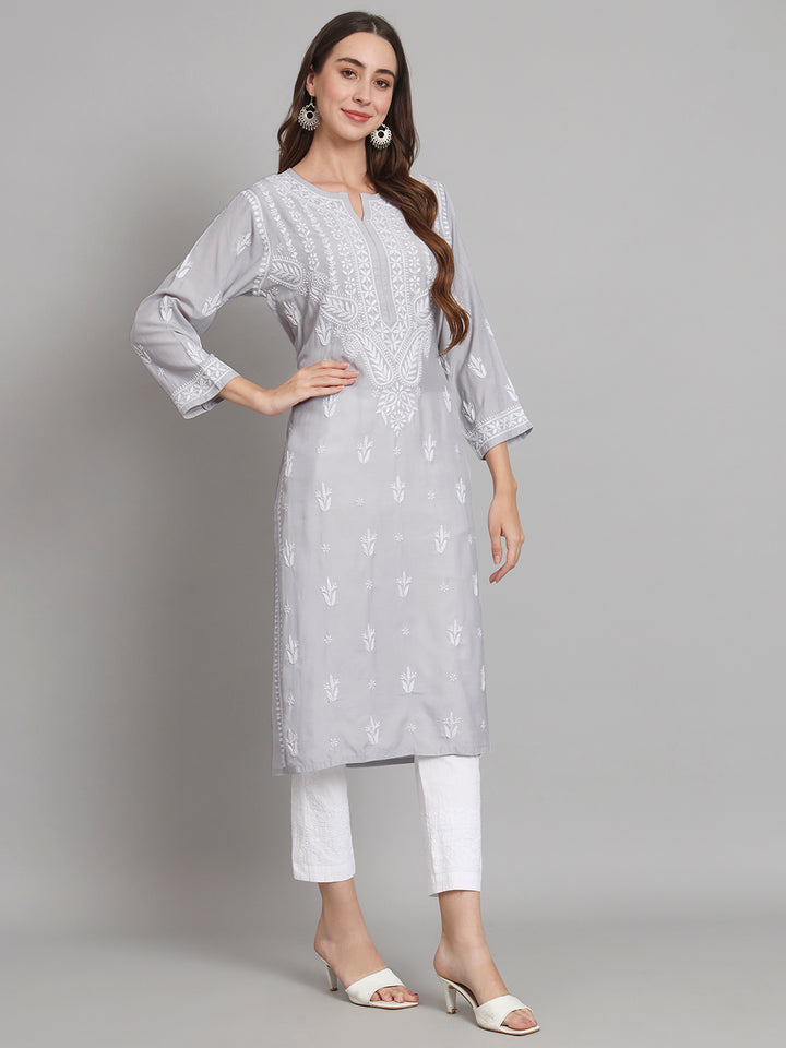 Hand Embroidered Chikankari Modal Straight Kurta- PC3584