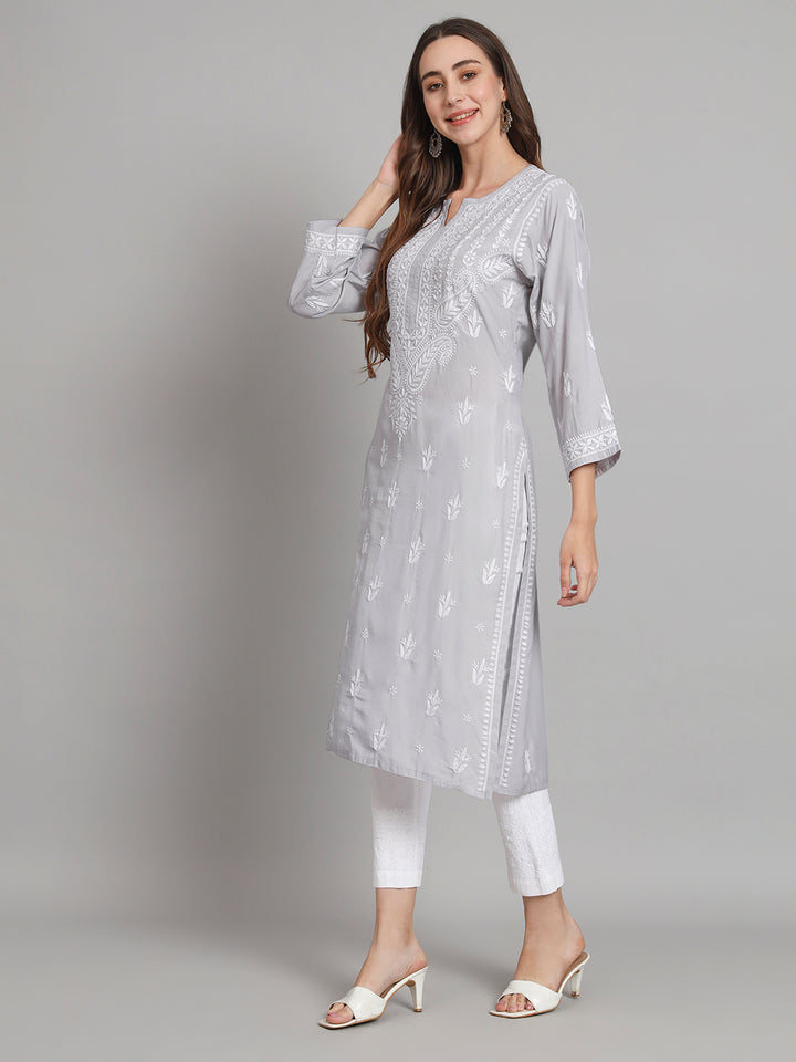 Hand Embroidered Chikankari Modal Straight Kurta- PC3584