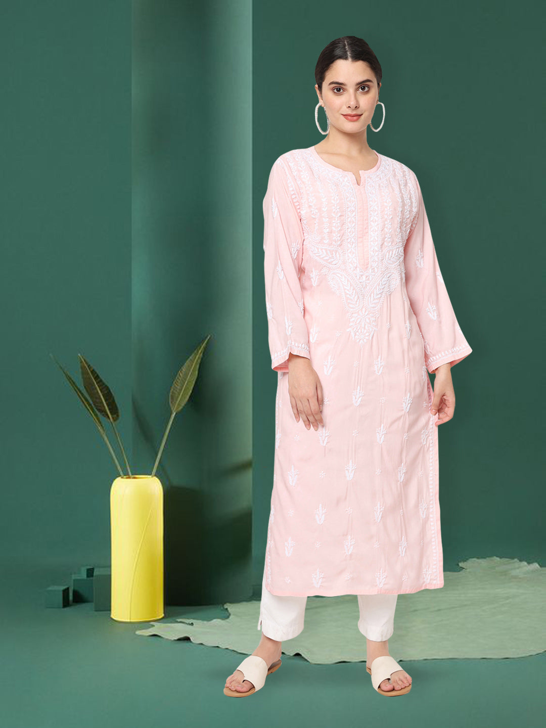 Hand Embroidered Chikankari Modal Straight Kurta- PC3584