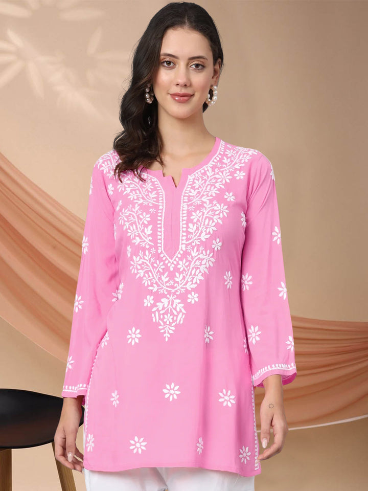 Women Hand Embroidered Chikankari Modal Kurti PC3611 Pink