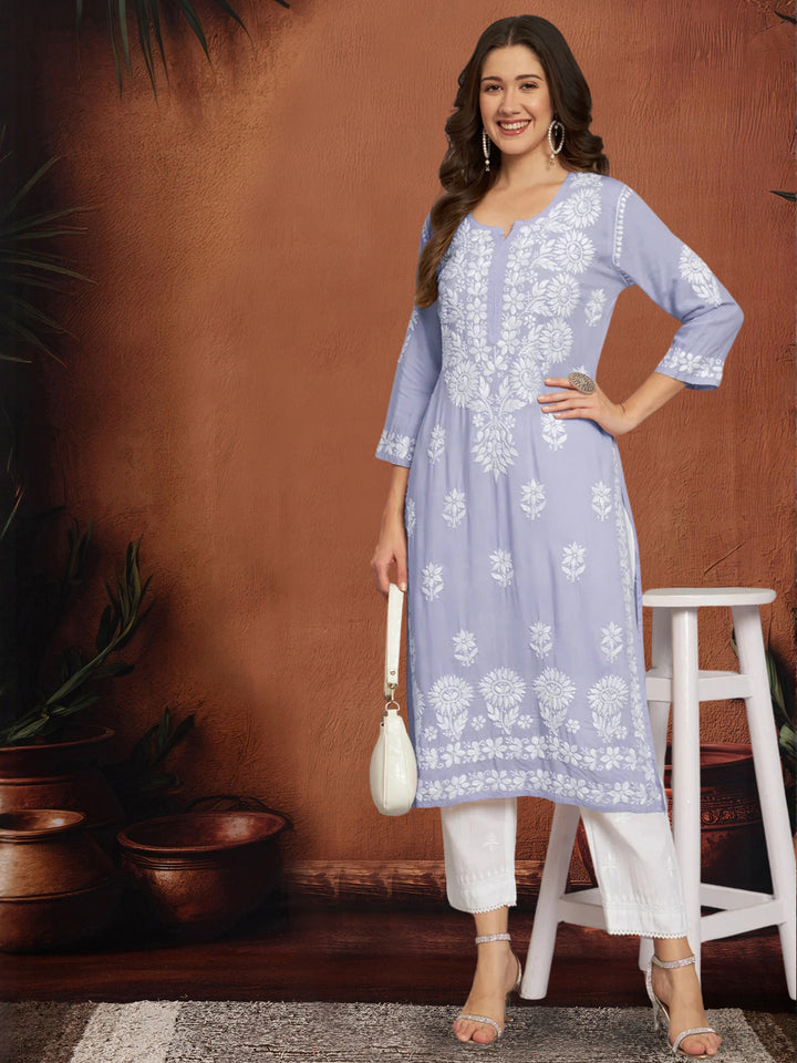 Women Hand Embroidered Chikankari Modal Straight Kurta- PC3658 Mauve