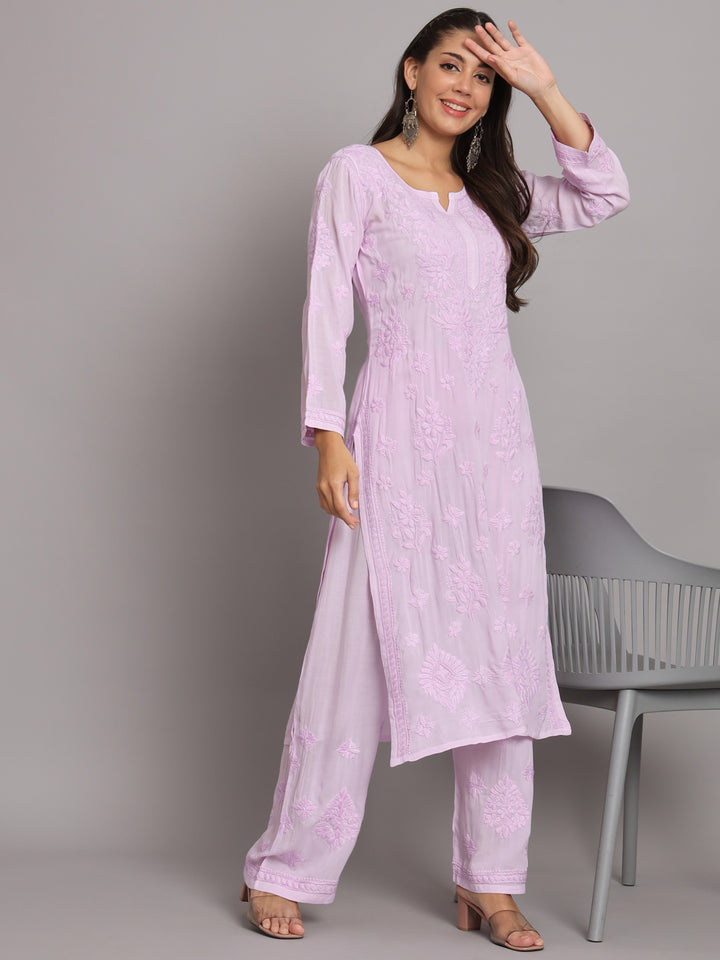 Women Hand Embroidered Chikankari Modal Kurta Set-PC3677