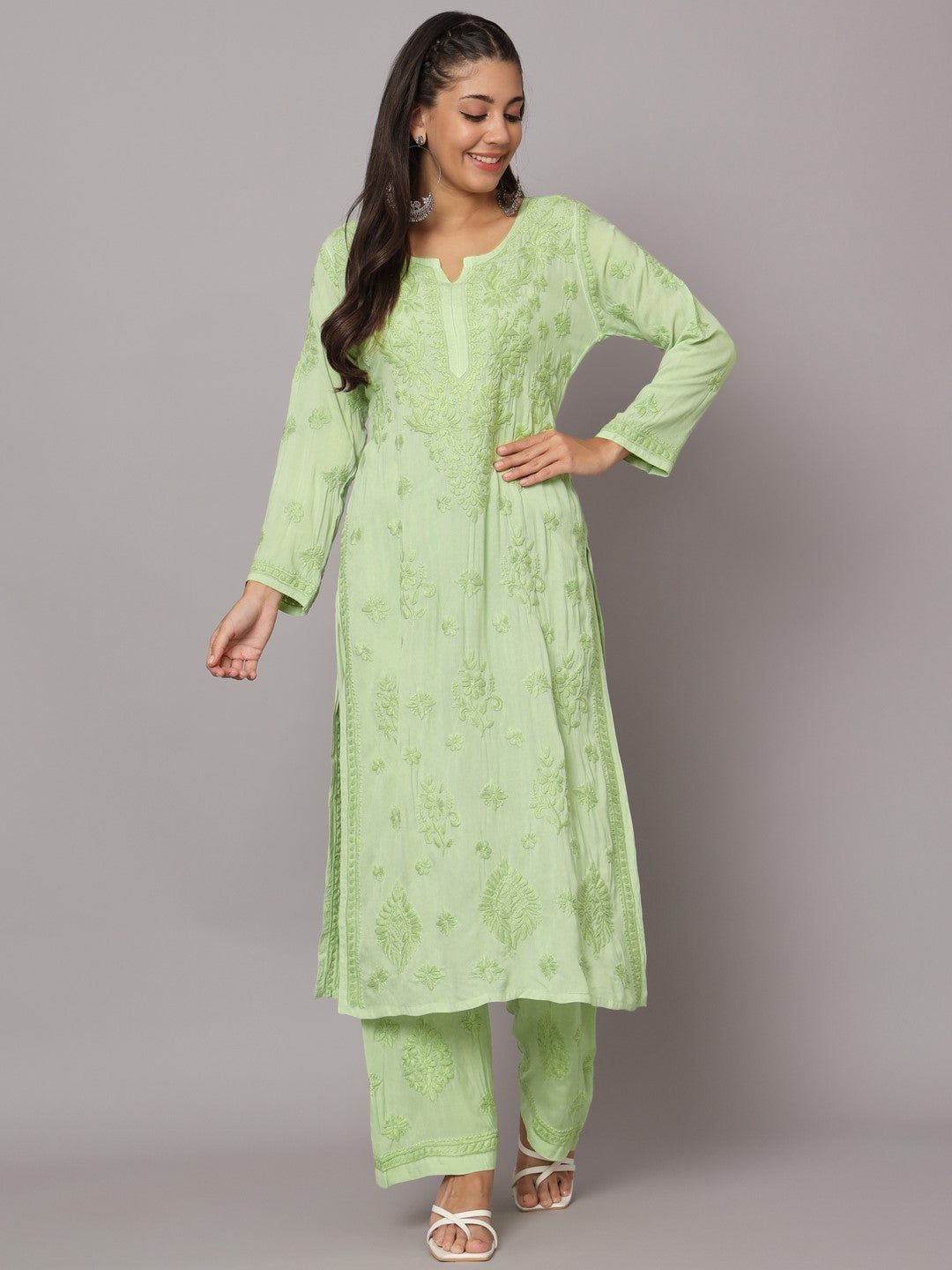 Women Hand Embroidered Chikankari Modal Kurta Set-PC3677