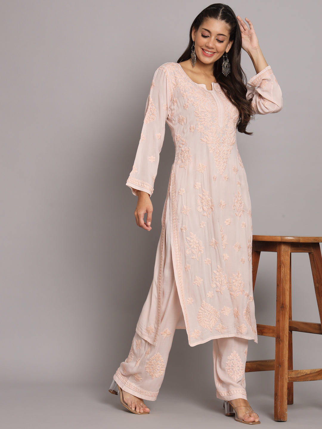 Women Hand Embroidered Chikankari Modal Kurta Set-PC3677