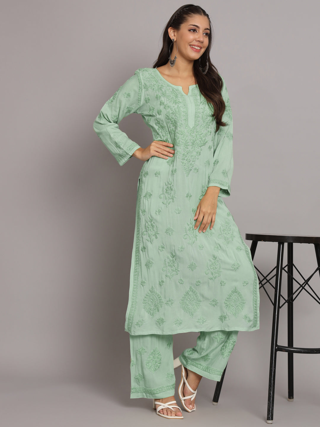 Women Hand Embroidered Chikankari Modal Kurta Set-PC3677