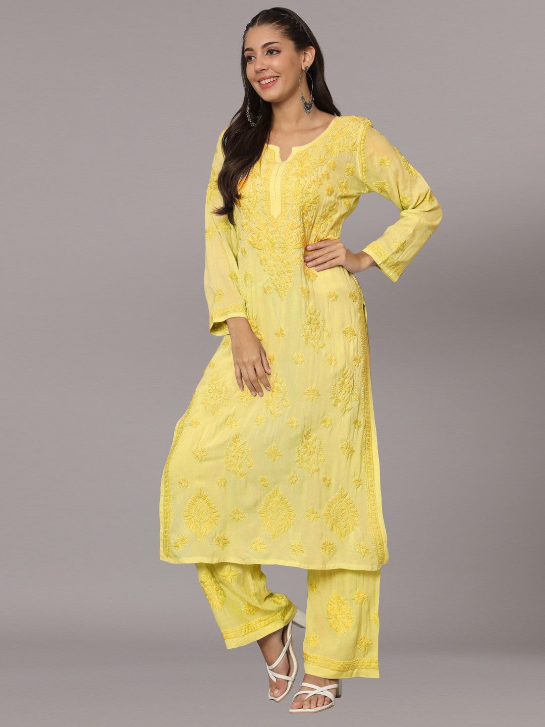 Women Hand Embroidered Chikankari Modal Kurta Set-PC3677