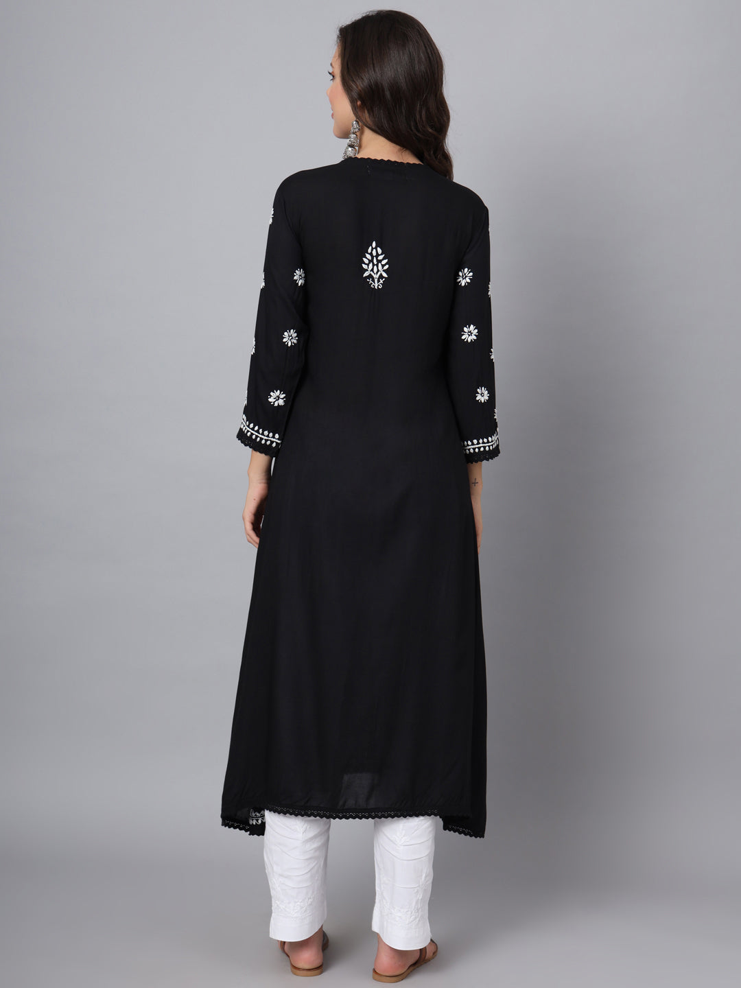 WOMEN HAND EMBROIDERED CHIKANKARI MODAL ANGRAKHA KURTA PC3890