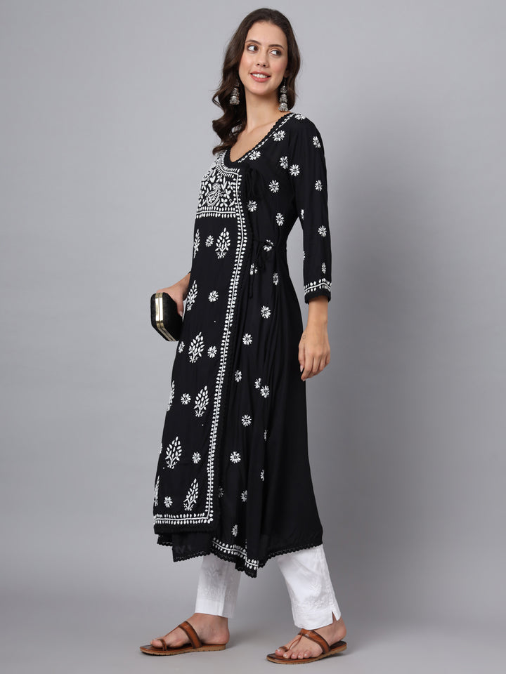 WOMEN HAND EMBROIDERED CHIKANKARI MODAL ANGRAKHA KURTA PC3890