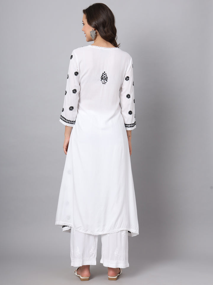 WOMEN HAND EMBROIDERED CHIKANKARI MODAL ANGRAKHA KURTA PC3890