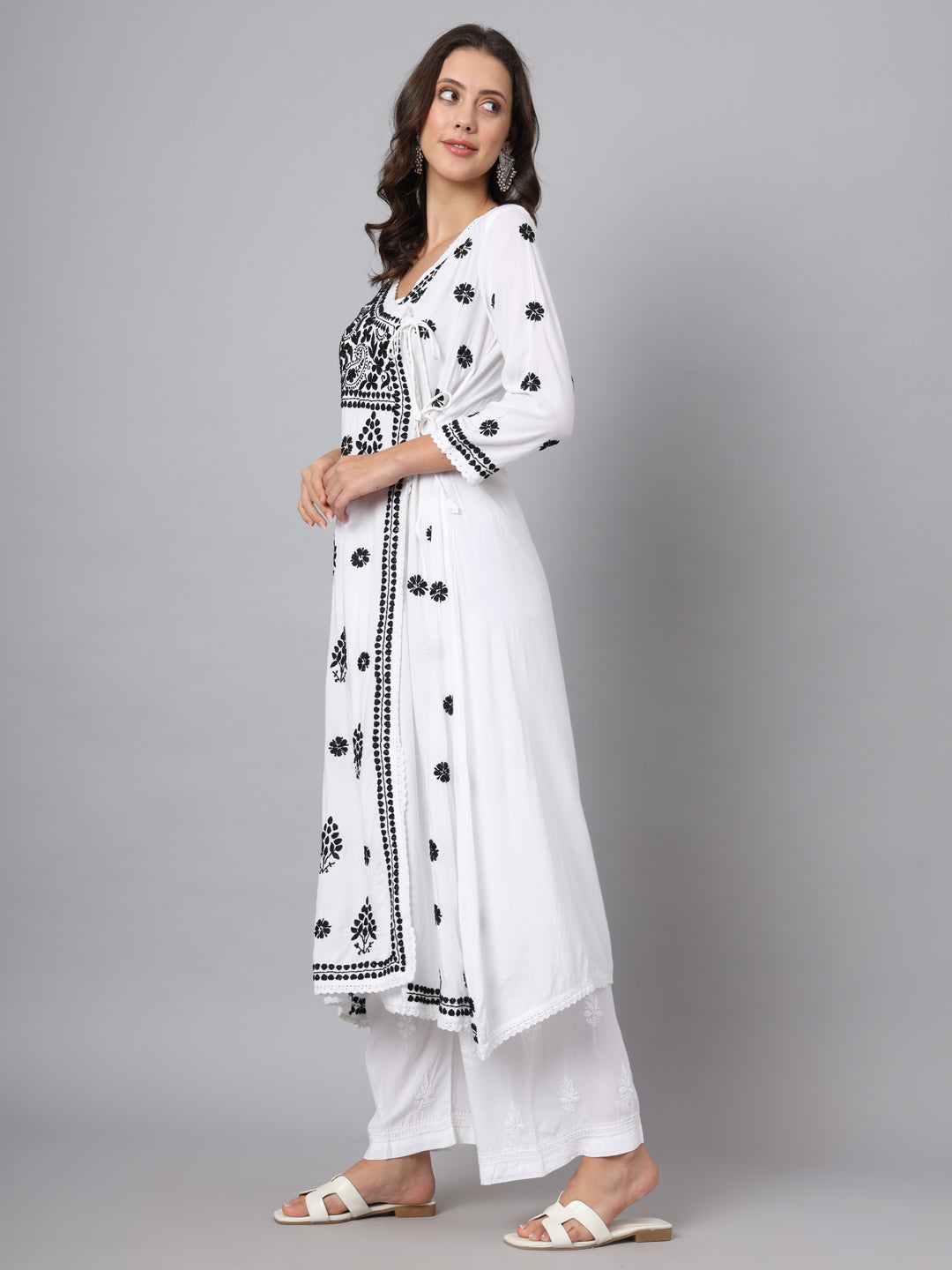 WOMEN HAND EMBROIDERED CHIKANKARI MODAL ANGRAKHA KURTA PC3890