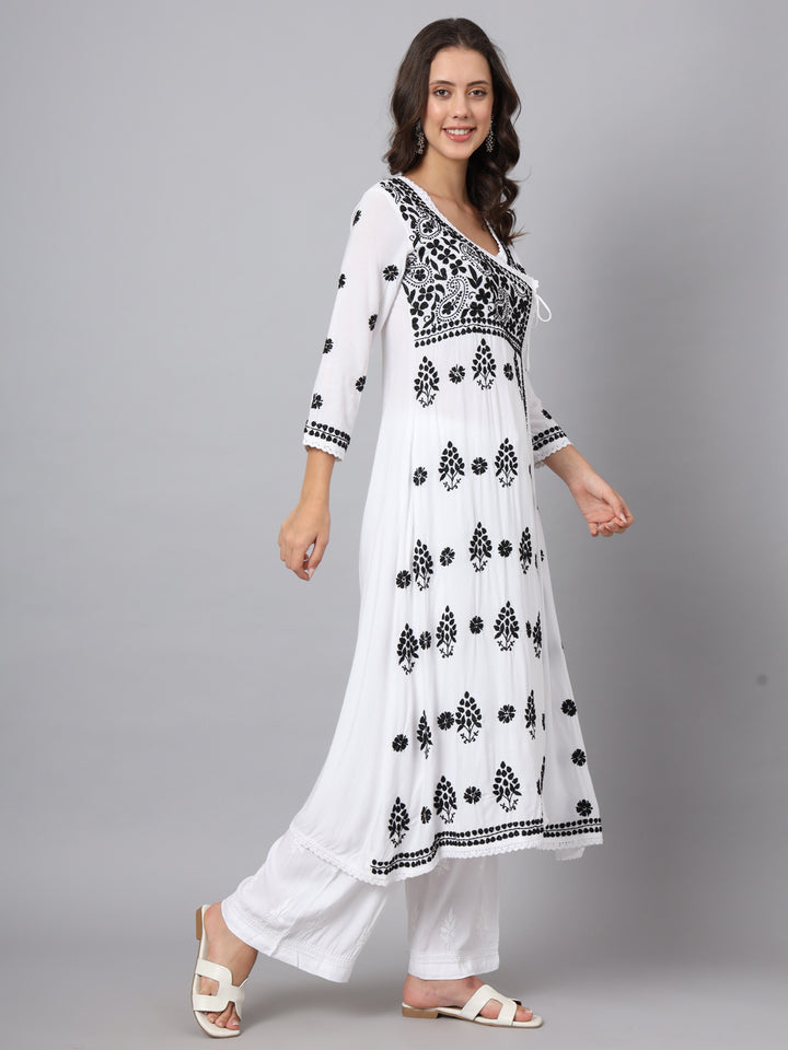 WOMEN HAND EMBROIDERED CHIKANKARI MODAL ANGRAKHA KURTA PC3890