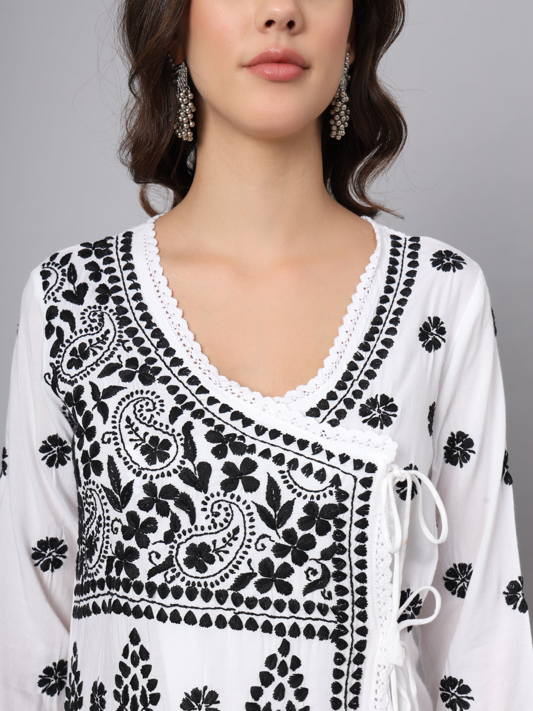 WOMEN HAND EMBROIDERED CHIKANKARI MODAL ANGRAKHA KURTA PC3890